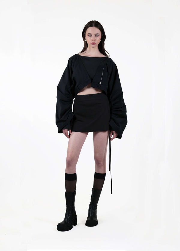 spring jacket women crafted from upcycled materials, model wearing size S